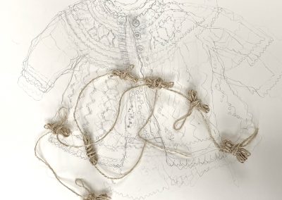 Janet Melrose The ties that bind, 30x30cm graphite pencil and string